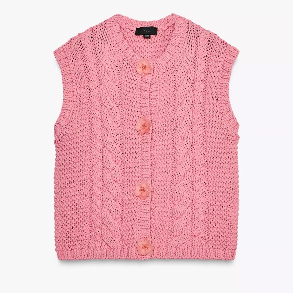 ZARA-Floral button knit vest top-M